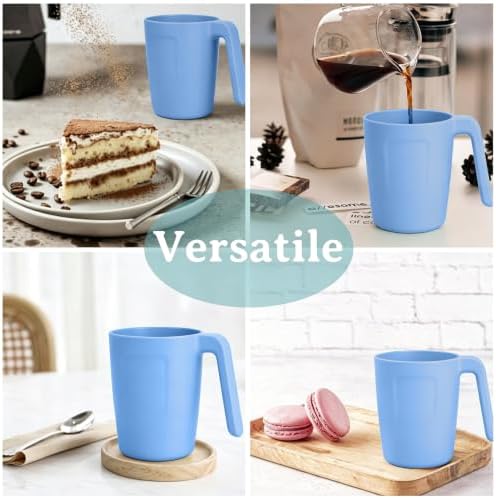 Wrova 16oz Wheat Straw Cups with handles set of 6-Plastic Cups Reusable-Unbreakable Kids Mugs-Dishwasher Safe & Microwave Safe-Ideal Plastic Mugs for Tea,Coffee,Camping,RV-Sky Blue