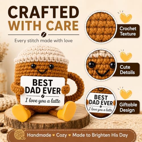 Fathers Day Gift for Dad from Daughter Son, Dad Gifts Crochet Coffee Cup, Best Dad Ever I Love You Handmade Crochet Decor, Birthday Christmas Coffee Lover Gifts for Daddy Papa