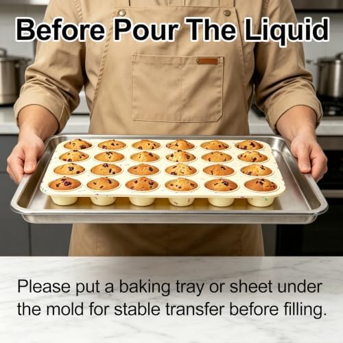 Silicone Mini Muffin Pan for Baking, Cupcake Egg Bites Silicone Mold 24 Cup Mini Size, Oven Safe BPA Free