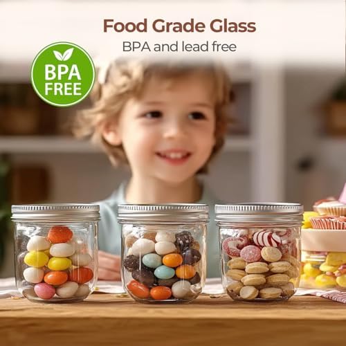 ComSaf 8 oz Wide Mouth Mason Jars, 6 Pack Small Half Pint Jars with Lids