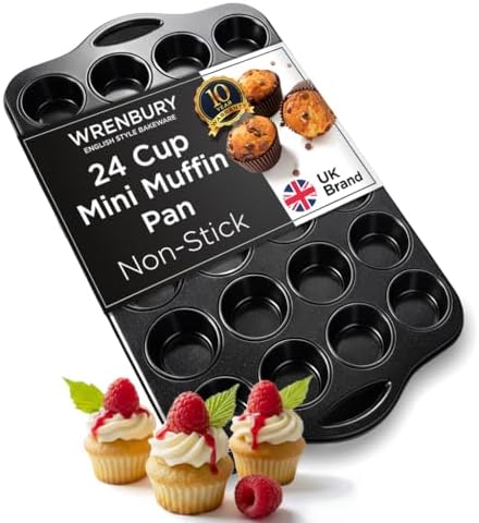 Wrenbury Mini Muffin Pan 24 Cup - Nonstick Small Cupcake Tin, 1.8in Wells