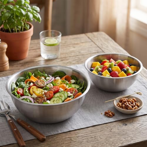 2Pcs Stainless Steel Mixing Bowls 6. 7" 7.8" Metal Bowl, Silver 700/1200ml
