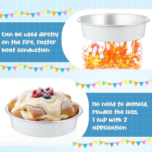 Yinder 8 oz Disposable Creme Brulee Ramekins with Lids, 4 Inch Mini Pie Tins Aluminum Foil Pie Tart Cake Baking Pans Individual Round Containers Oven Safe(White,120 Pcs)