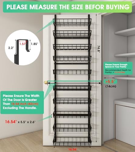 Mefirt 10-Tier Over The Door Pantry Organizer, 2 in 1 Wall Mount & Hanging