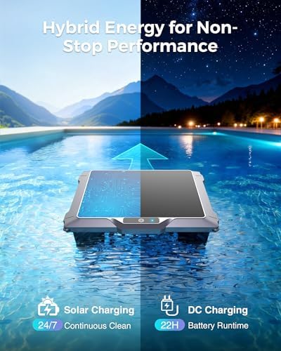 Solar Pool Skimmer Robot with App & Remote, 24/7 Automatic Surface Cleaner