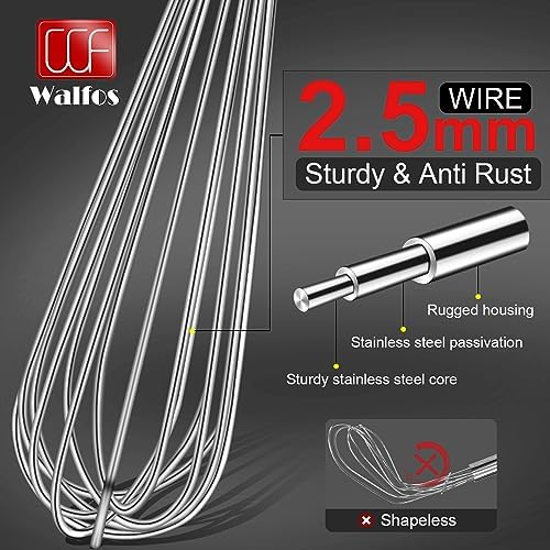 Walfos Whisk,17in Large Whisks, Heavy Duty Stainless Steel Wire Whisk Ideal For Beating Eggs, Blending Sauces, Mixing Batter.
