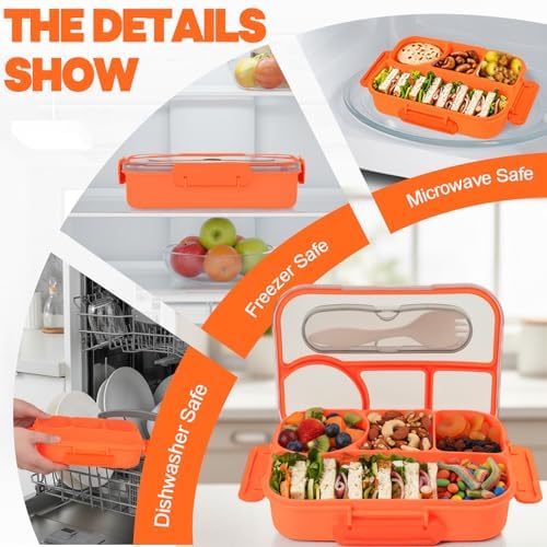 Bento Box for Adults, 4 Compartments Lunch Box, Lunch Containers, Orange