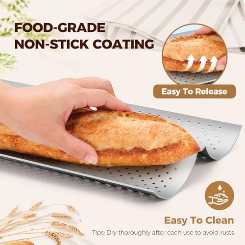 Yupjlia Baguette Bread Pan, Nonstick Perforated French Bread Baking Pan