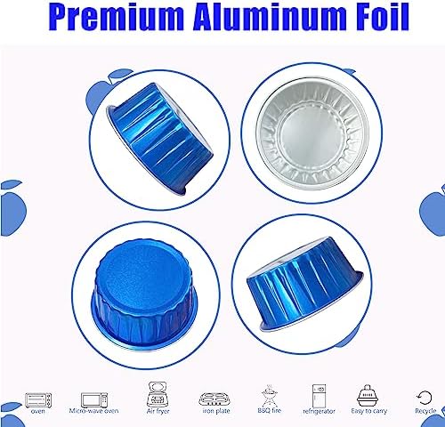 100Pcs Aluminum Cups with Lids,5oz Disposable Ramekin Baking Cups Muffin Liners Mini Pie Pans Foil Cupcake Containers for Christmas Party Wedding Party,Dark Blue
