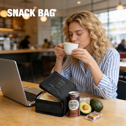 Aosbos Small Insulated Lunch Bag,Compact Black Lunch Box For Work