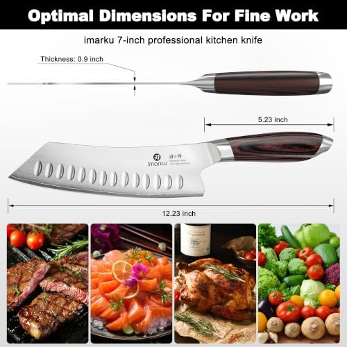 imarku Japanese Santoku Knife 7 Inch, 10Cr15CoMoV 3-Layer Stainless Steel