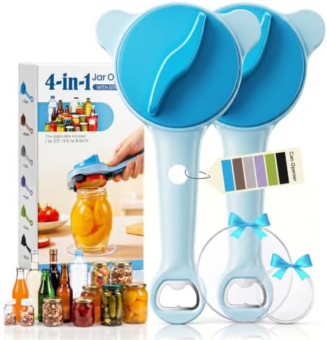 2026 Upgraded 4-in-1 Jar Opener - Adjustable Stainless Steel Lid Remover for Seniors & Arthritis Sufferers, Fits Kitchen Jars, Bottles & Cans Blue(2Pcs)