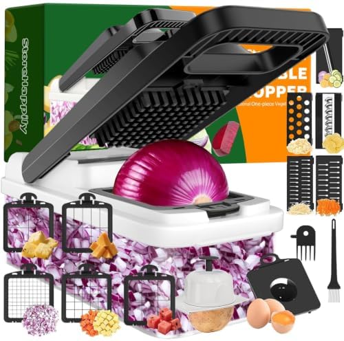 15-in-1 Vegetable Chopper 10 Blades, Veggie Cutter with Handle, Black/White