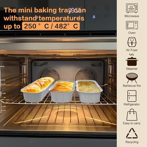 Mini Cake Pans With Lids And Spoons 50 Pack,6.8 oz Rectangle Mini individual Loaf Pans, Disposable Aluminum Foil Small Baking Cups Tins, Baking Containers for Xmas, Party and Picnics (White)