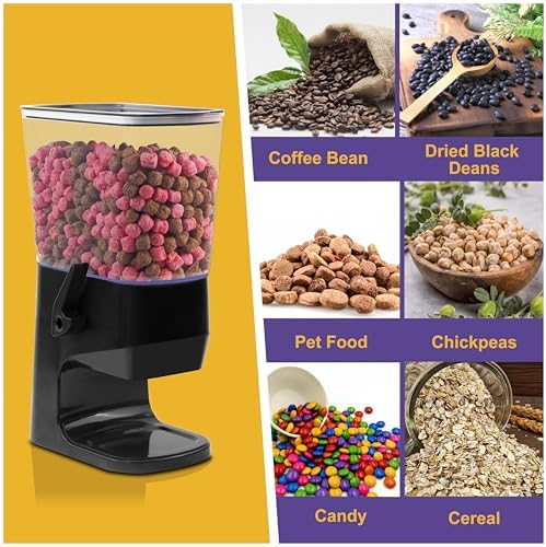 Cereal Dispenser Countertop, Dry Food Dispenser Snack Organizer, Slim Cereal Containers Storage Dispenser with Lids for Pantry, Kitchen Organization Oatmeal Nut Granola Candy, Black, 2pcs
