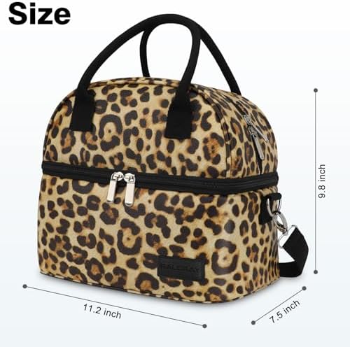 BALORAY Lunch Bag for Women Men Adult Lunch Box (Black/Beige), L