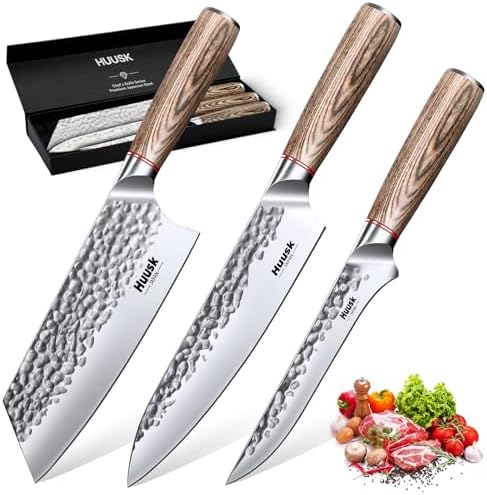 Huusk Japanese Kitchen Knife Set of 3, Professional Chef Knives Set
