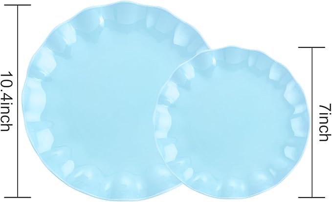LIYH 24 Pcs Blue Plastic Plates Reusable - Unbreakable Light Blue Easter Scalloped Plates, Dishwasher Safe Camping Plate for Parties, Birthday, Picnics, BPA Free (12Guests)