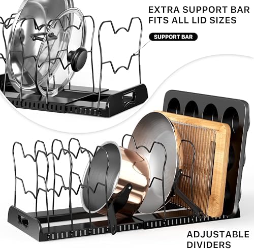 Simple Houseware Expandable Pan Rack 10 Adjustable Compartments, Black