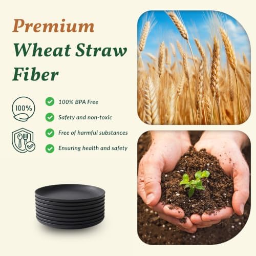 Homienly Black Small Plates | 5.7" Unbreakable Melamine Appetizer & Dessert Plates, Chic Wheat Straw Salad Plates | For Sushi, Cocktails, Bread & Side Dishes -Set of 8, Black