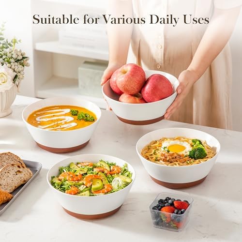 MALACASA Salad Bowls Set of 4, Soup Bowls for Kitchen, 60oz Ceramic Bowl