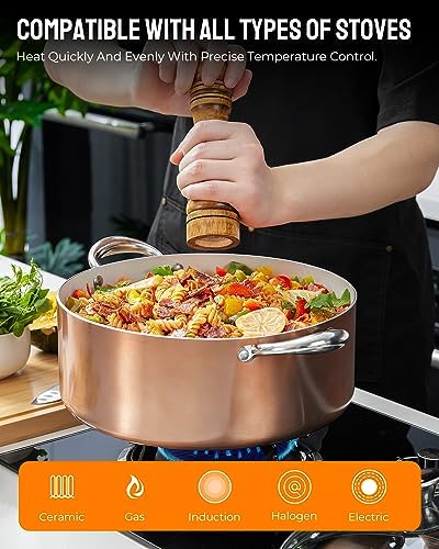 BEZIA 8 Quart Nonstick Stock Pot with Lid, Induction Cooking Pot PFOA-Free