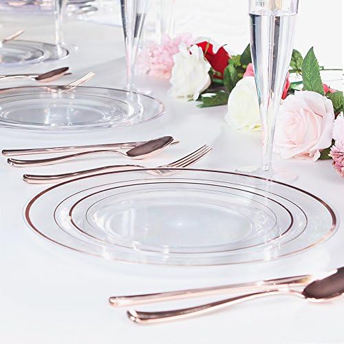 I00000 60 Pcs Rose Gold Plastic Plates, Premium Disposable Party Plates
