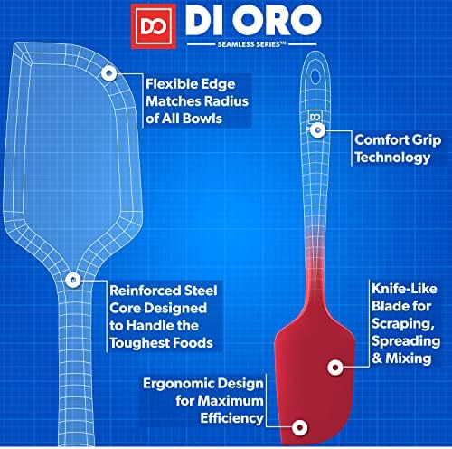 DI ORO Large Silicone Spatula - 600F Heat Resistant, Red