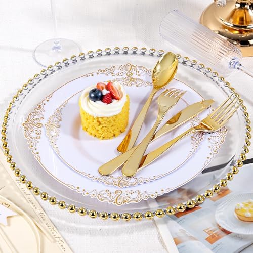 150PCS Gold Plastic Silverware Set Heavy Duty for Weddings