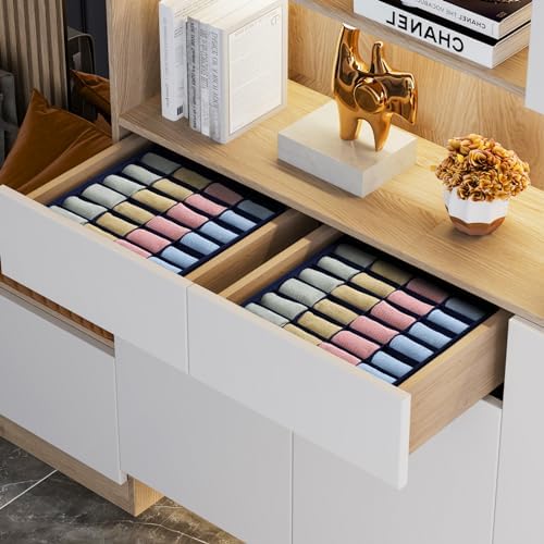 joyoldelf Sock Organizer Drawer Organizer - 2 Packs Underwear Organizer,24 Cells Collapsible Closet Organizers and Storage Sock Holders Organizers for Storing Socks, Ties, Belts(Navy Blue)