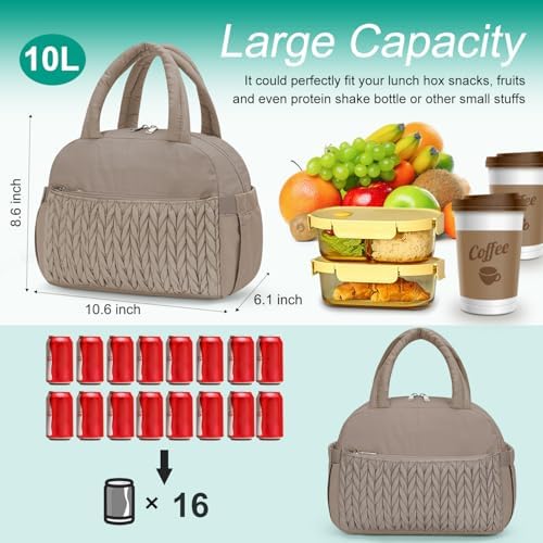 Coobiiya Lunch Box Lunch Bag for Women Men,Reusable Cute Lunch Pail bag,Leakproof,Insulated LunchBox Tote Compact 10L, Cooler Lunch Container for Work Travel Office