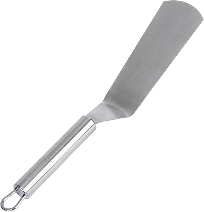 Restaurantware 11" Stainless Steel Turner - German Standard Kitchen Spatula with Ergonomic Handle, Heat-Resistant - Heavy-Duty Steel Spatula for Flipping Burgers, Eggs, Meat