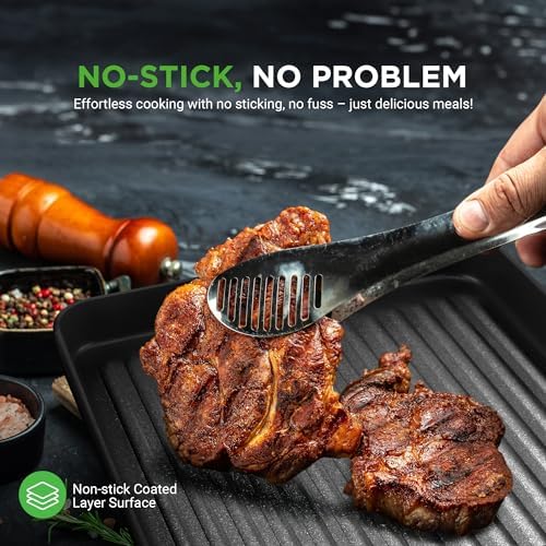 NutriChef 11’’ Nonstick Griddle & Grill Pan – Dishwasher Safe, PFOA-Free, Even Heat Distribution, Compatible with Gas, Ceramic, and Halogen Cooktops, Sturdy Handles for Easy Grip, Hard-Anodized Pan