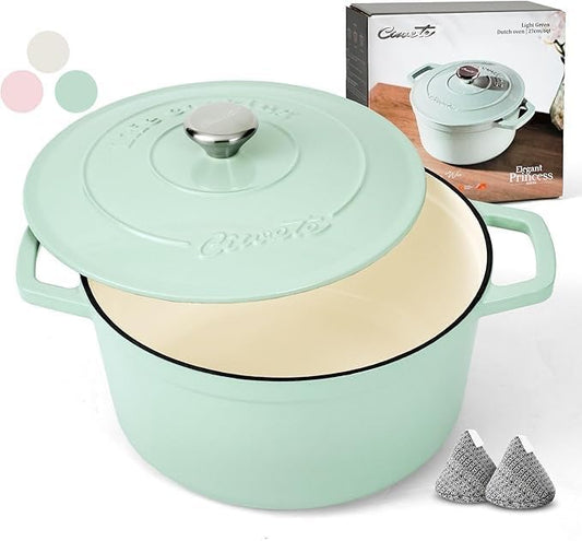 Ciwete Enameled Cast Iron Dutch Oven Pot, 6 Quart, Light Green
