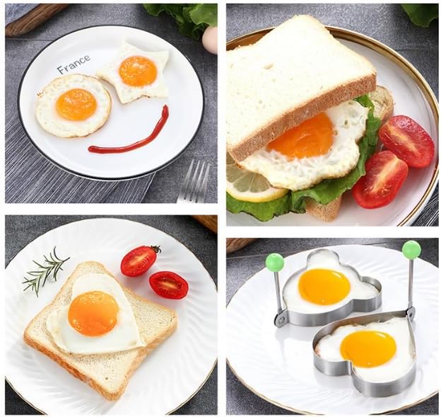 Egg Pancake Rings,5pcs Fried Egg Molds in Star, Round, Heart Different Shaped,Stainless Steel Omelette Frying Cooking Tools Kitchen Accessories Gadget Rings,with a Silicone Pastry Brush,Set of 5
