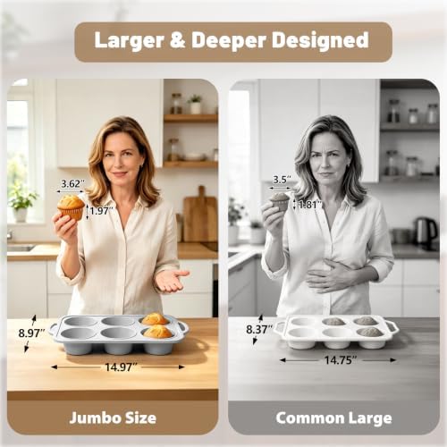 Jumbo Silicone Muffin Pan with Frame, Non Stick Large Cupcake Baking Tin