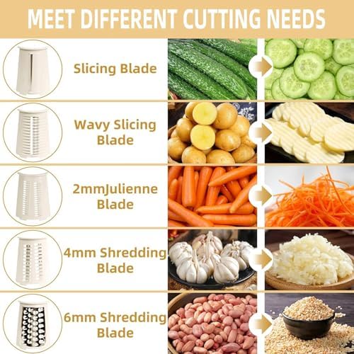 Rotary Cheese Grater with Handle, 5 Replaceable Blades (Beige)