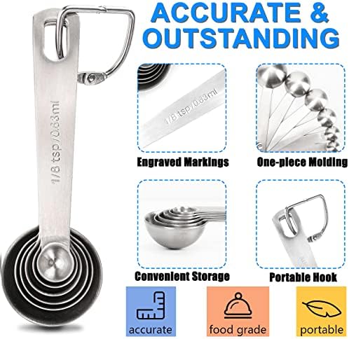 Measuring Spoons, Premium Heavy Duty Stainless Steel Measuring Spoons Cups Set, Small Tablespoon with Metric and US Measurements, Set of 6 for Measuring Dry and Liquid Ingredients