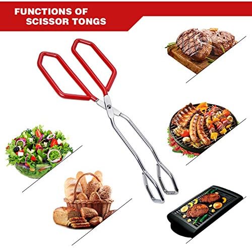 MSY BIGSUNNY Stainless Steel Scissor Tongs Heavy Duty Cooking Tongs with Soft Handles (1, red 11")
