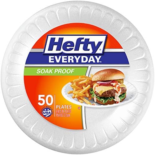 Hefty Everyday Soak-Proof Foam Plates, White, 8.875 Inch, 50 Count