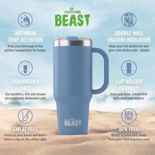 Beast 42 oz Tumbler Stainless Steel Vacuum Insulated Coffee Ice Cup Double Wall Travel Flask (Stormy Sky Blue)