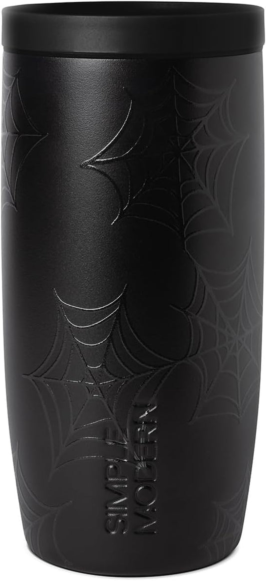 Simple Modern Halloween Signature Voyager | 16oz Travel Coffee Mug Tumbler with 360° Lid | Gifts for Women Men | Ceramic-Lined Insulated Stainless Steel Cold Brew Iced Coffee Cup | Spiderwebs