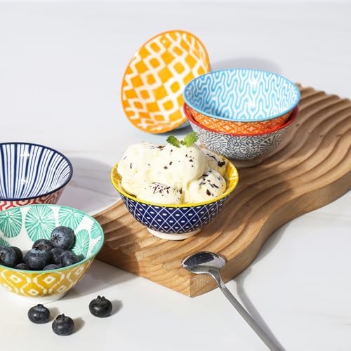 Selamica Porcelain Ice Cream Bowls Set of 6, Small Bowls, Assorted Colors