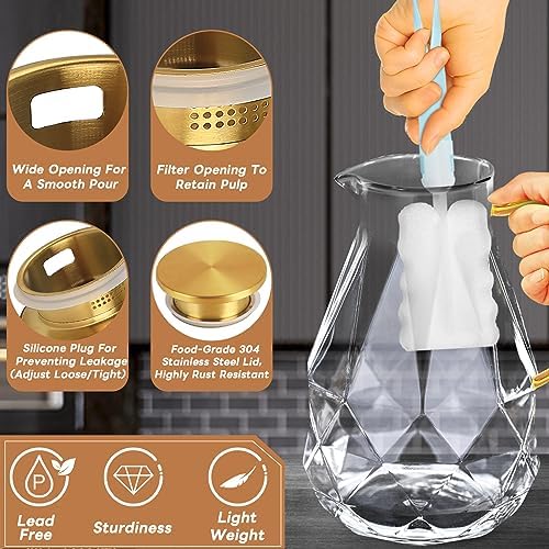 Glass Pitcher, 3 Liter Water Pitcher With Lid