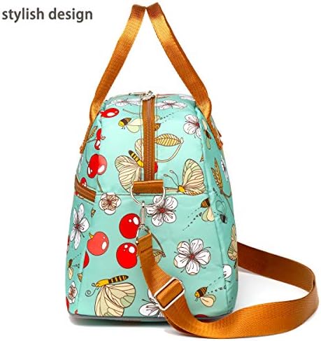 FlowFly Insulated Lunch Bag With Shoulder Strap for Women, Men, and Kids, Large and Reusable, Handle, Freezable Work and School Travel Tote and Meal Prep Organizer,Turquoise Cherry