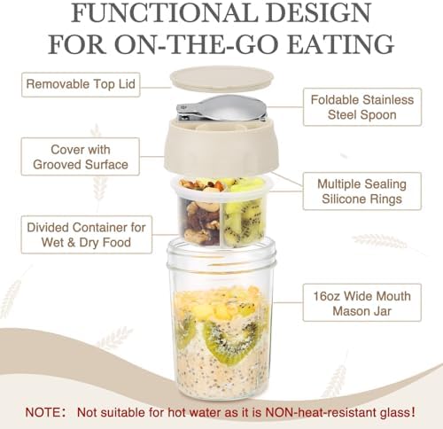 SOLIGT 2 Pack Overnight Oats Containers with Lids (Oat White/Oat White)