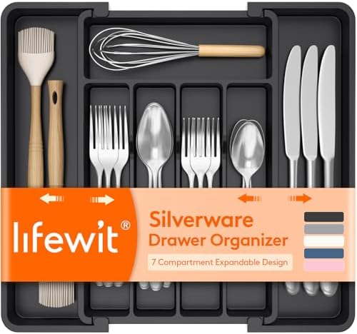Lifewit Expandable Silverware Drawer Organizer, Kitchen Utensil Tray