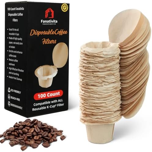 Fanativita 100ct K Cup Coffee Filters with Genius Lid, Unbleached