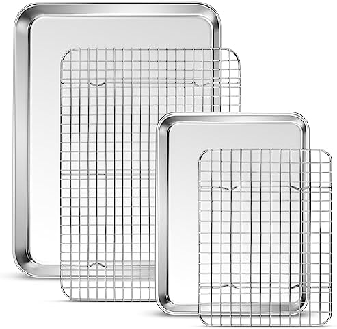P&P CHEF 16 + 10.4 Inch Cookie Baking Sheet Pan with Wire Rack,4 Pcs