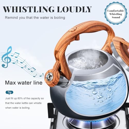 GGC Whistling Tea Kettle for Stove Top, 3.2QT/3L Stainless Steel Tea Kettle